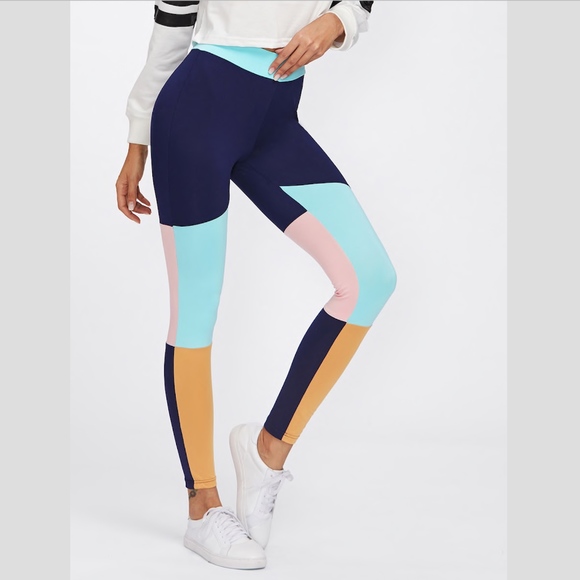 Rouge! Pants - New! Color Block High Waist Band Leggings Blue